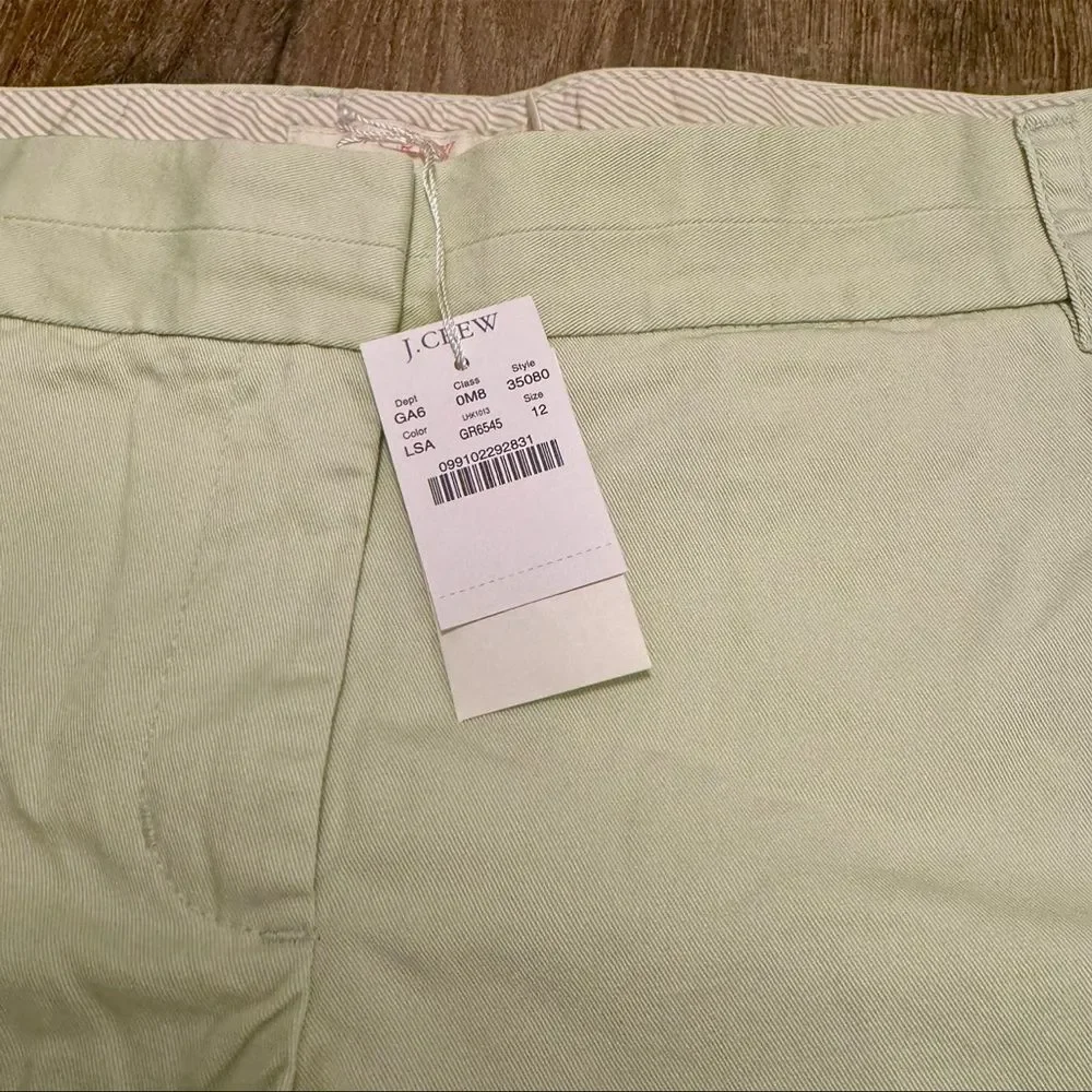 NWT J.Crew Soft Pastel Mint Green 3” Broken-In Chino Shorts Size 12